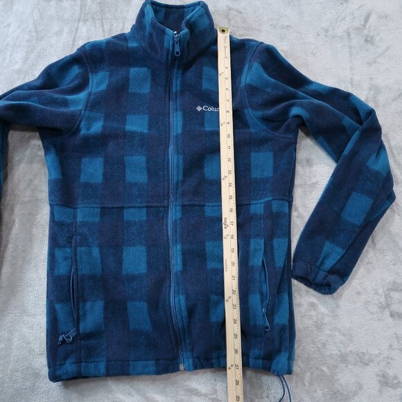 Columbia Mens Fleece Jacket Casual Drawstring Waist Zip Up Checkered Blue - Picture 15 of 16
